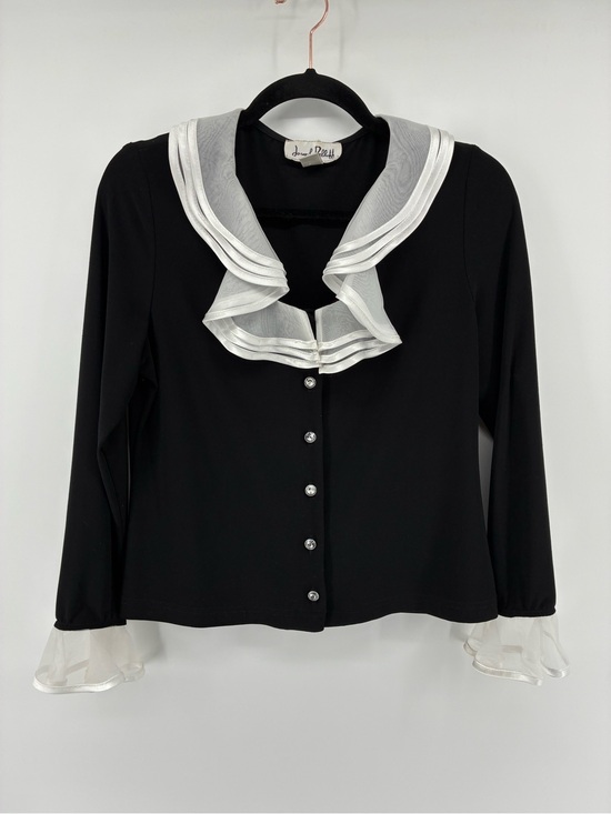 Joseph Ribkoff Tops - Joseph Ribkoff Black Blouse with White Ruffle Collar and Cuffs